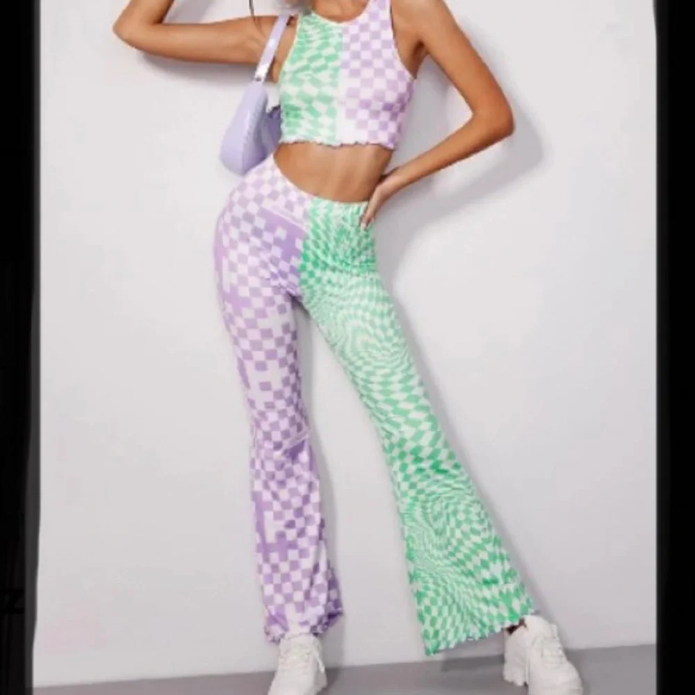 🏃🏽‍♀️🛼Checkered & Letter Print Tank Top & Pants Set🛹⛸ Boutique New 12(L)🛼 - Picture 3 of 6